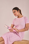 Sweet Moon Knit Cotton Mid Length Nightdress - Millennial Pink — thumbnail 5